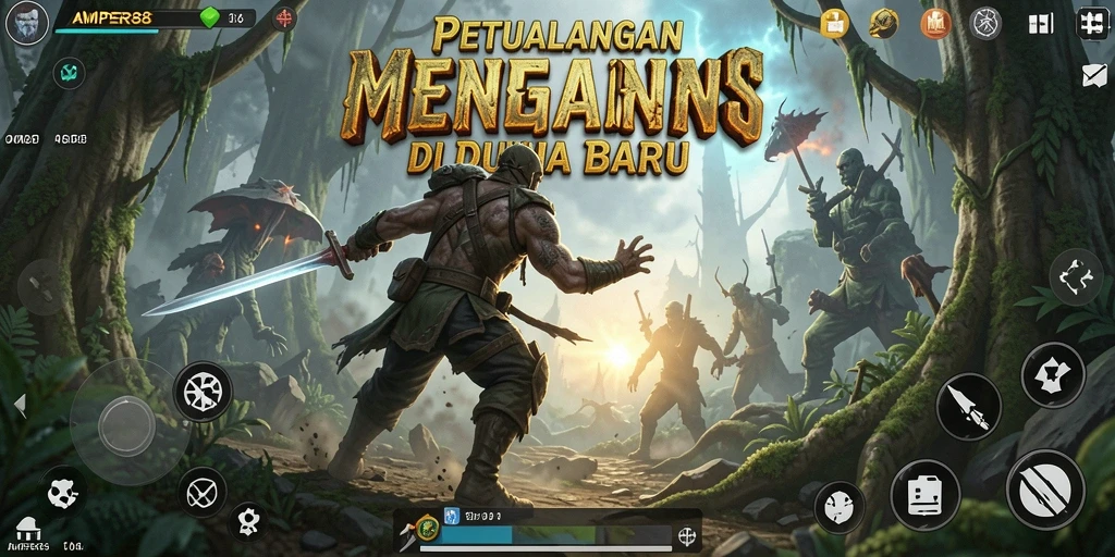 Menampilkan aksi seru dalam gameplay petualangan AMPER88.