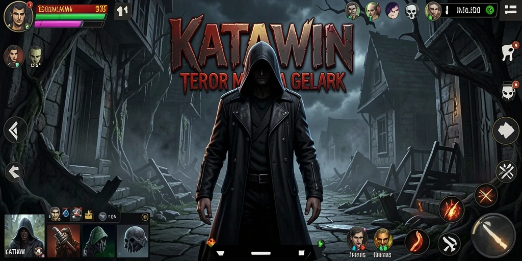 Screenshot gameplay KATAWIN yang menampilkan suasana menyeramkan dan ketegangan.