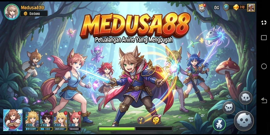 Tampilan menarik dari gameplay <strong>MEDUSA88</strong> dengan karakter anime beraksi.