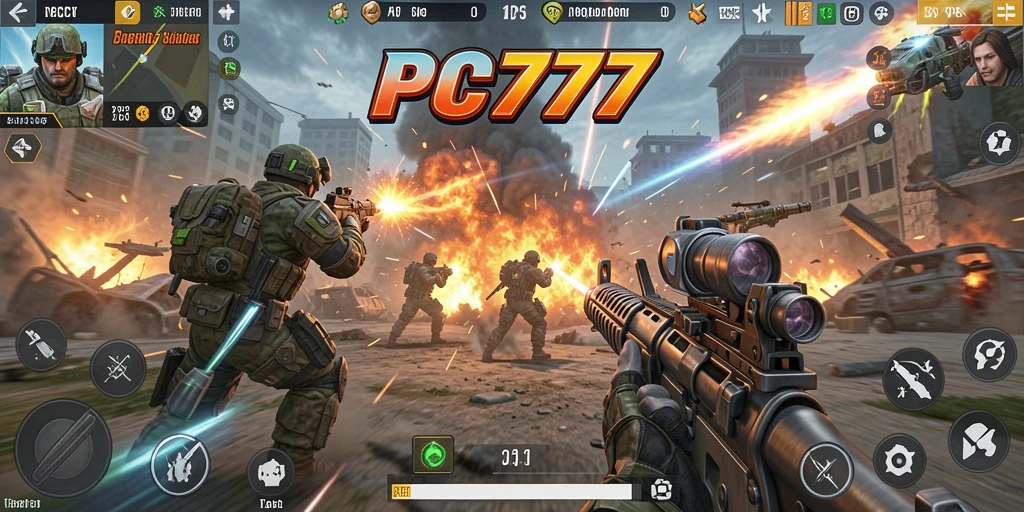 Screenshot gameplay PC777 menampilkan aksi menegangkan di arena TPS.