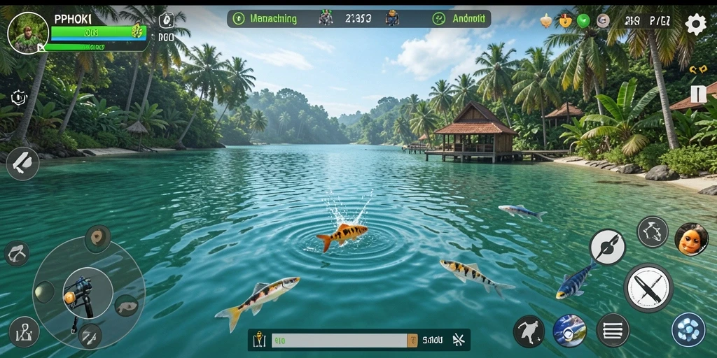 Screenshot dari gameplay PPHOKI menampilkan aksi seru saat memancing.