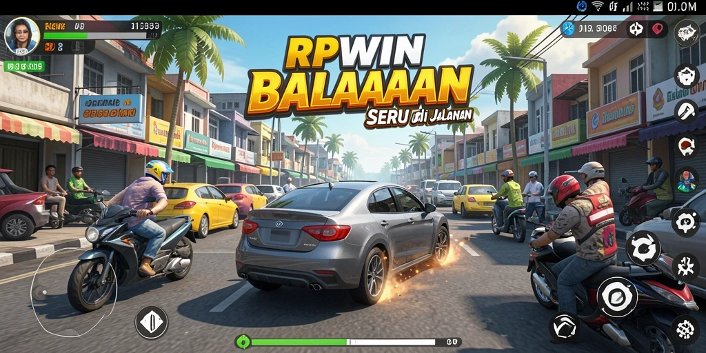Tangkapan layar yang menunjukkan aksi balapan di RPWIN dengan mobil yang beragam.